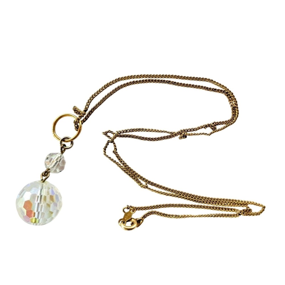 Crystal Faceted Sparkle Circle Drop Pendant On 12K Gold Filled Chain Necklace